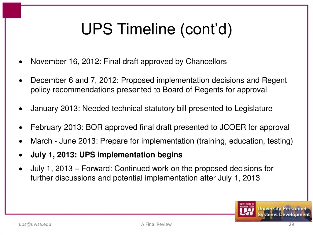 ups timeline cont d