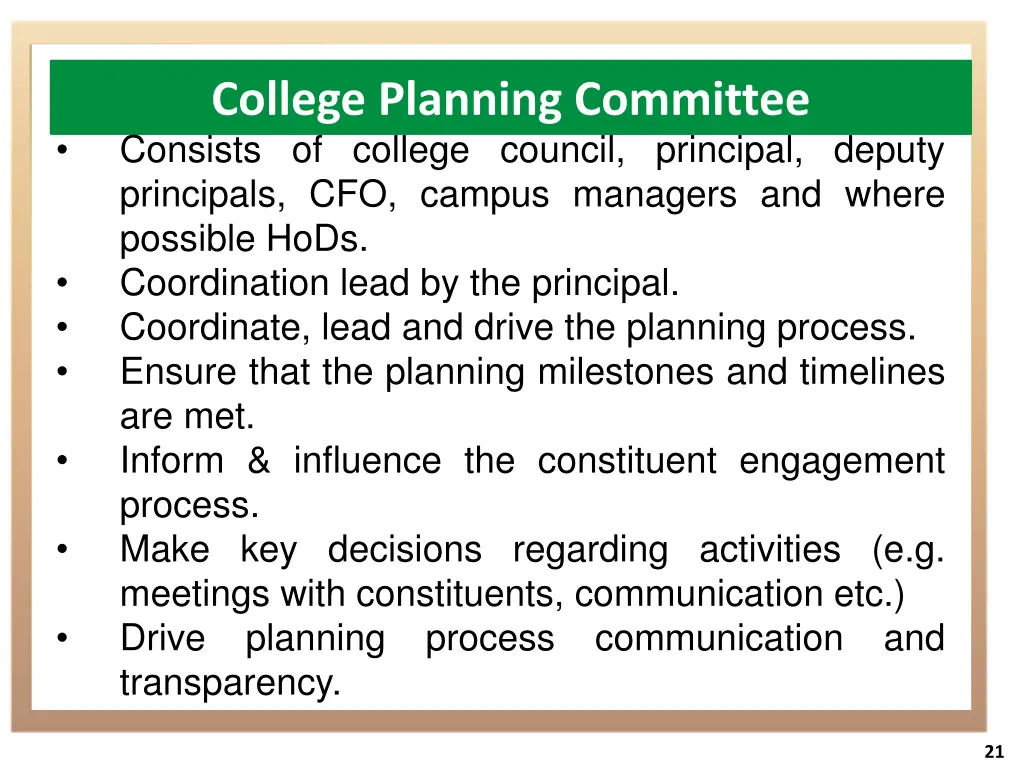 college planning committee consists of college