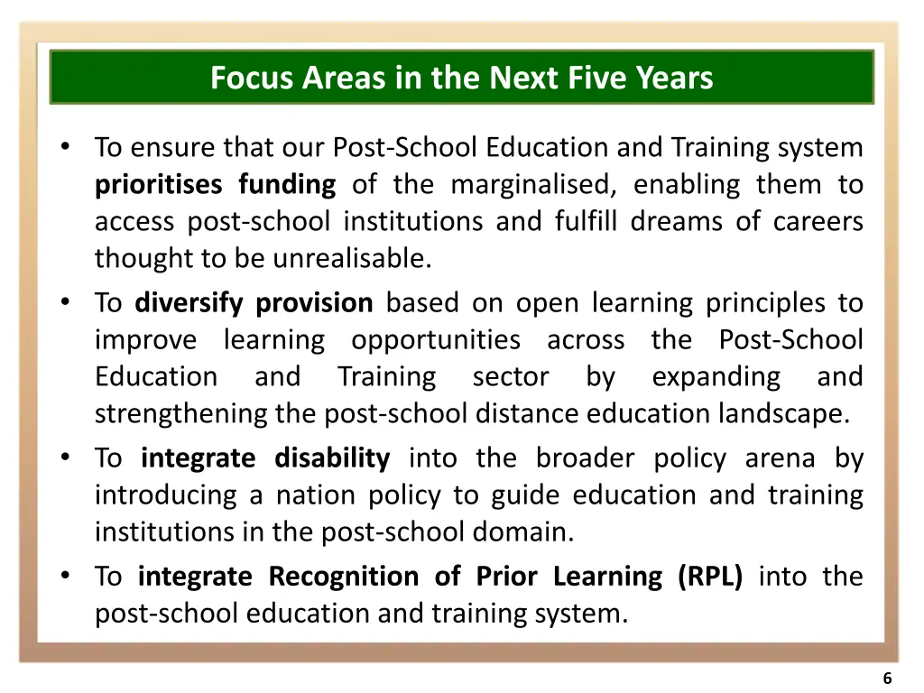 focus areas in the next five years 1