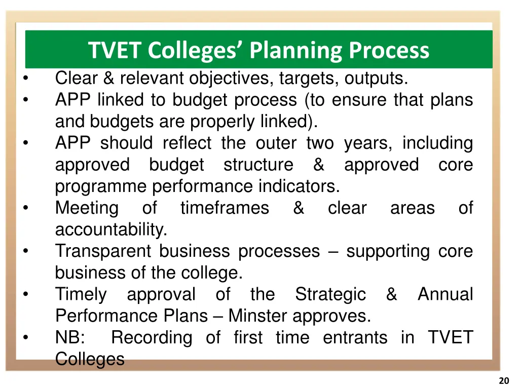tvet colleges planning process clear relevant