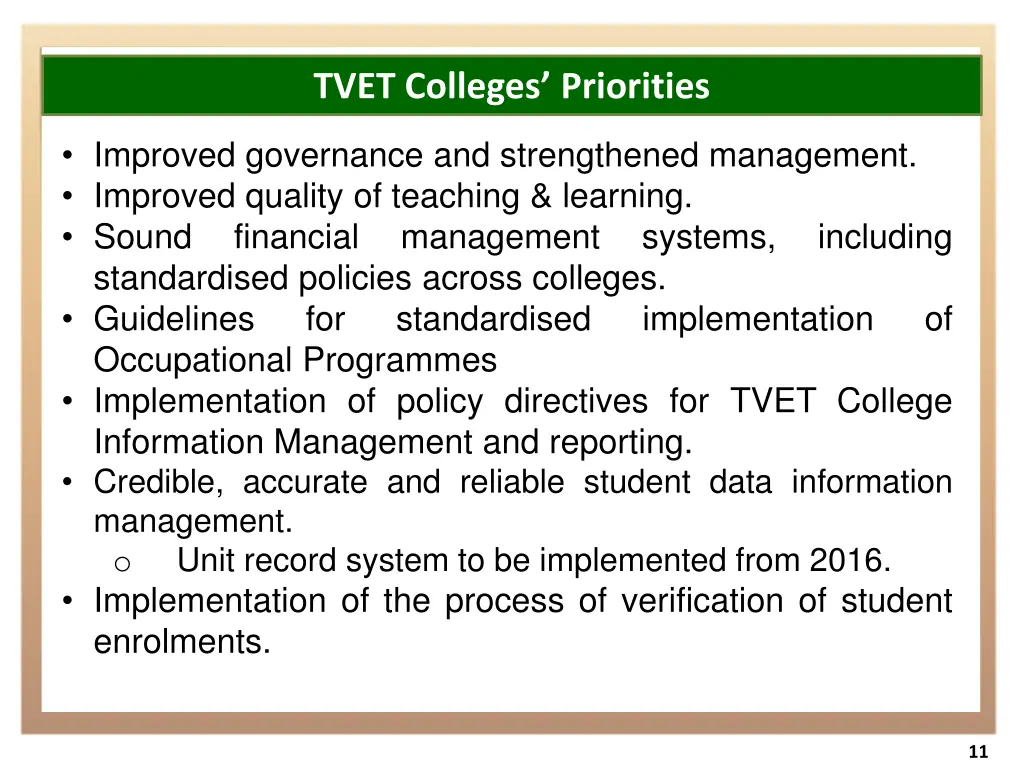 tvet colleges priorities