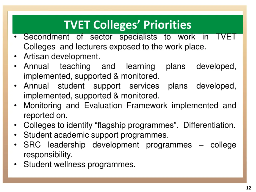 tvet colleges priorities secondment of sector