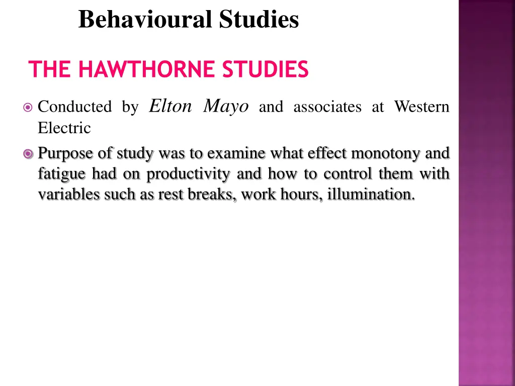 behavioural studies