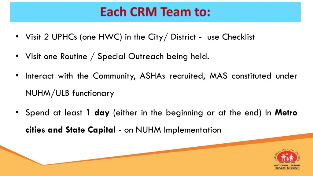 each crm team to