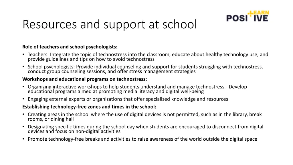 resources and support at school
