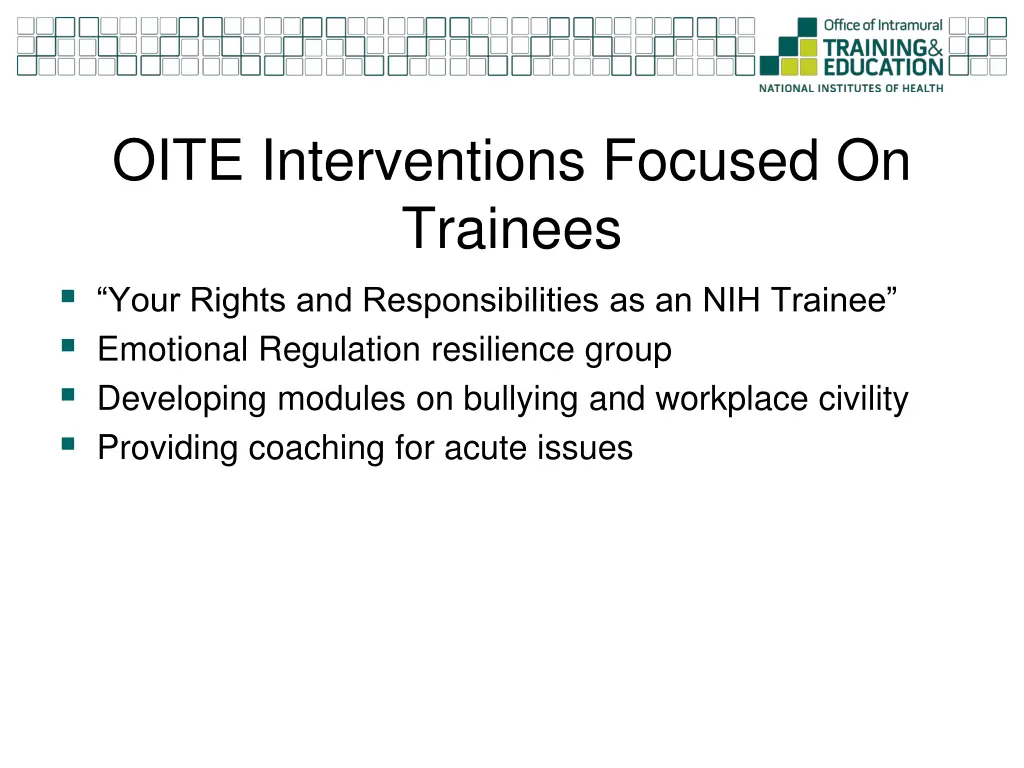 oite interventions focused on trainees your