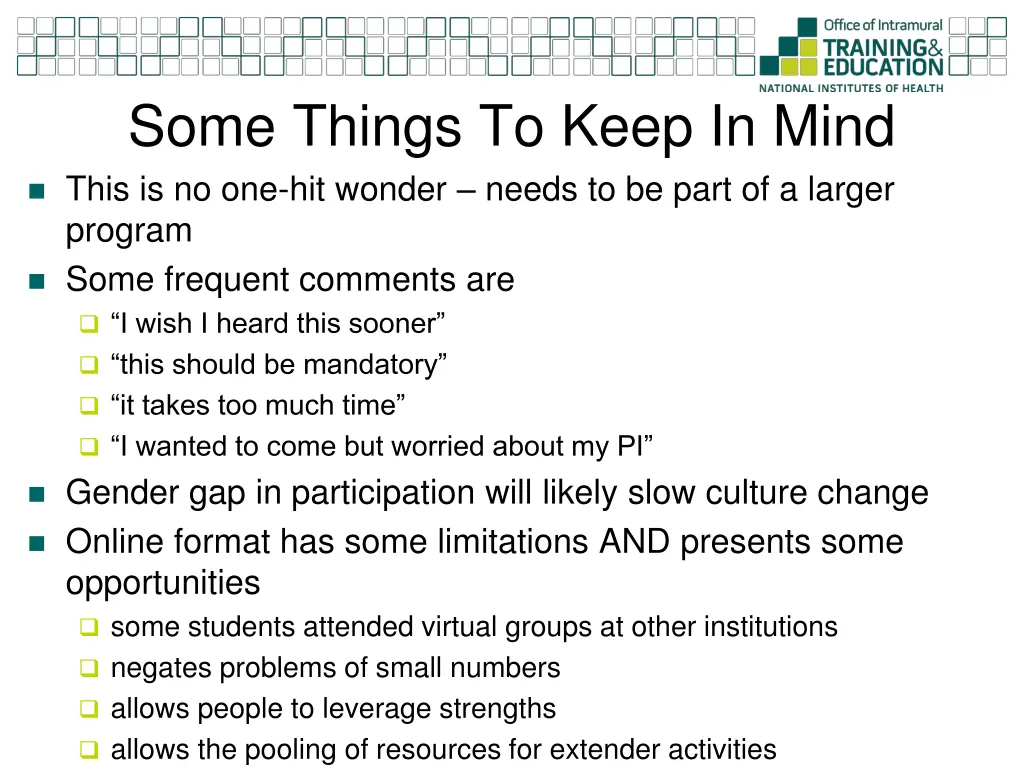 some things to keep in mind this