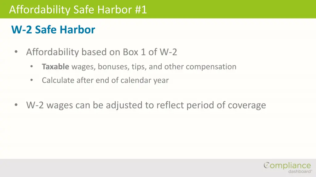 affordability safe harbor 1