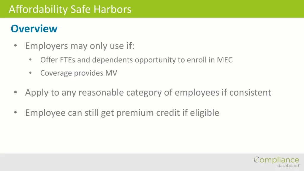 affordability safe harbors