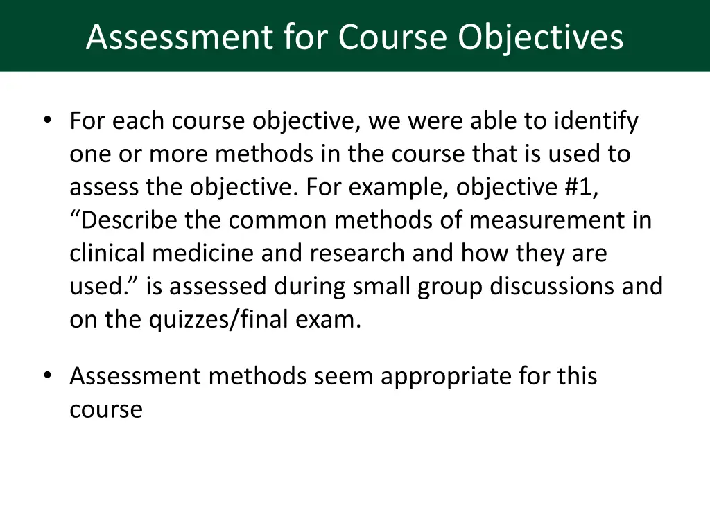 assessment for course objectives