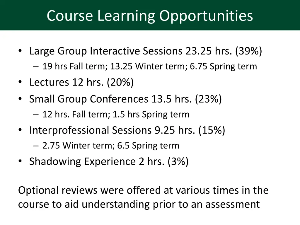 course learning opportunities