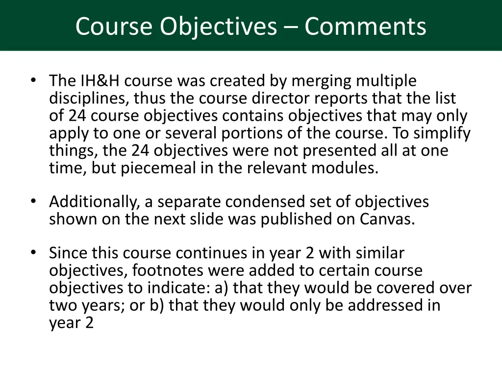 course objectives comments