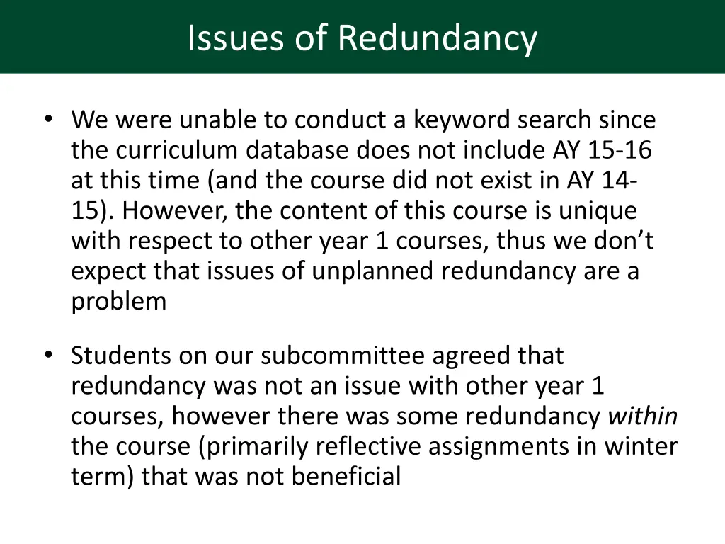 issues of redundancy