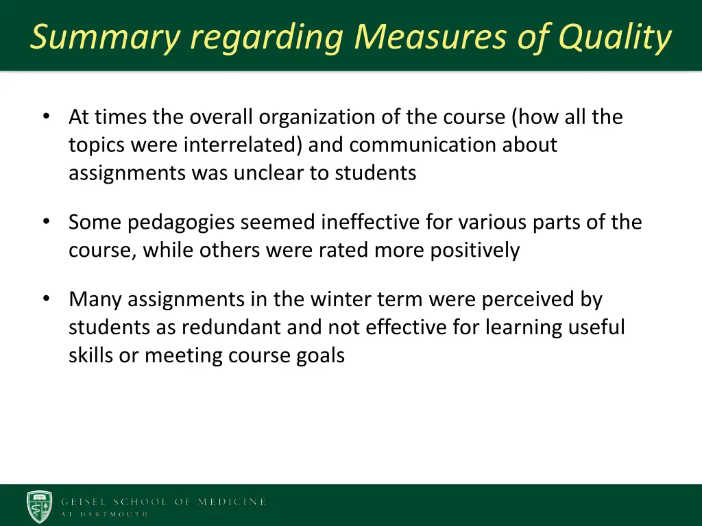 summary regarding measures of quality 1