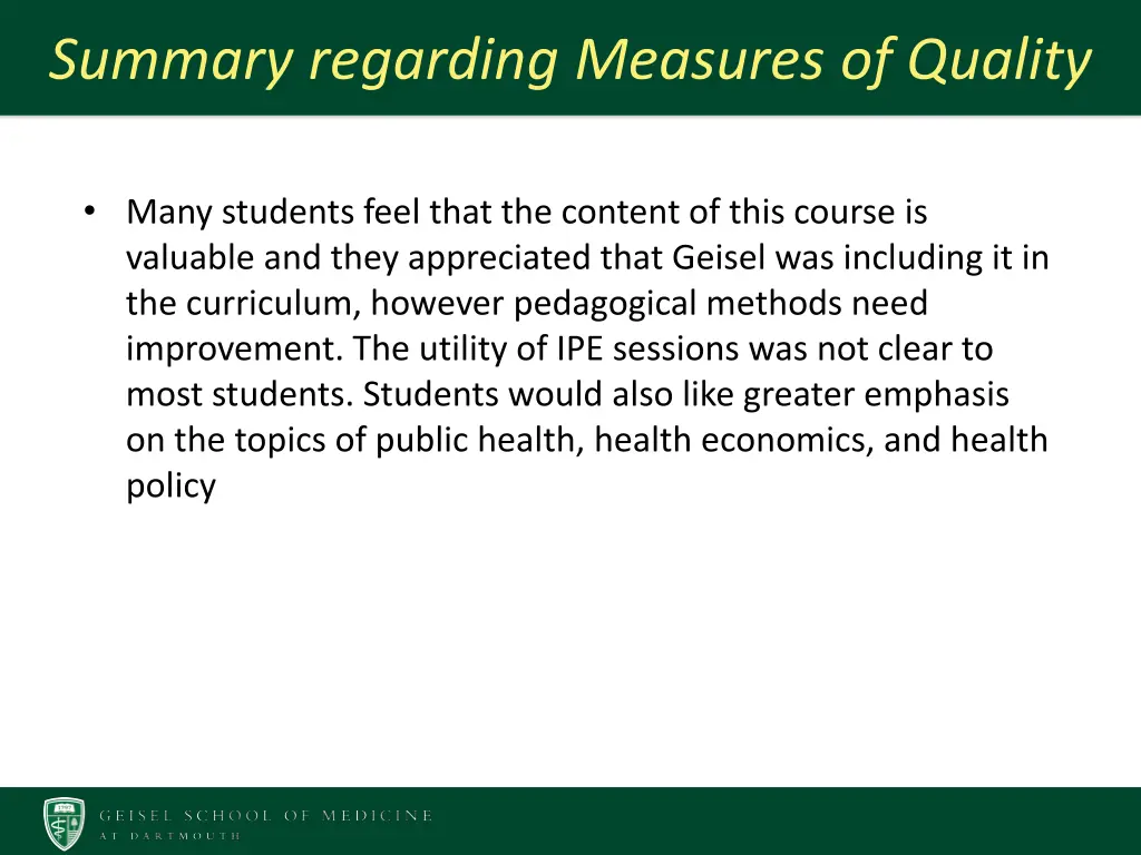 summary regarding measures of quality 2