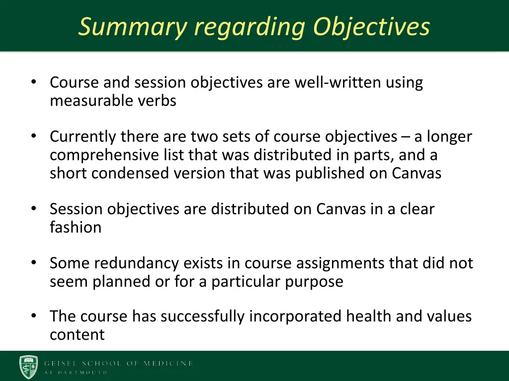 summary regarding objectives