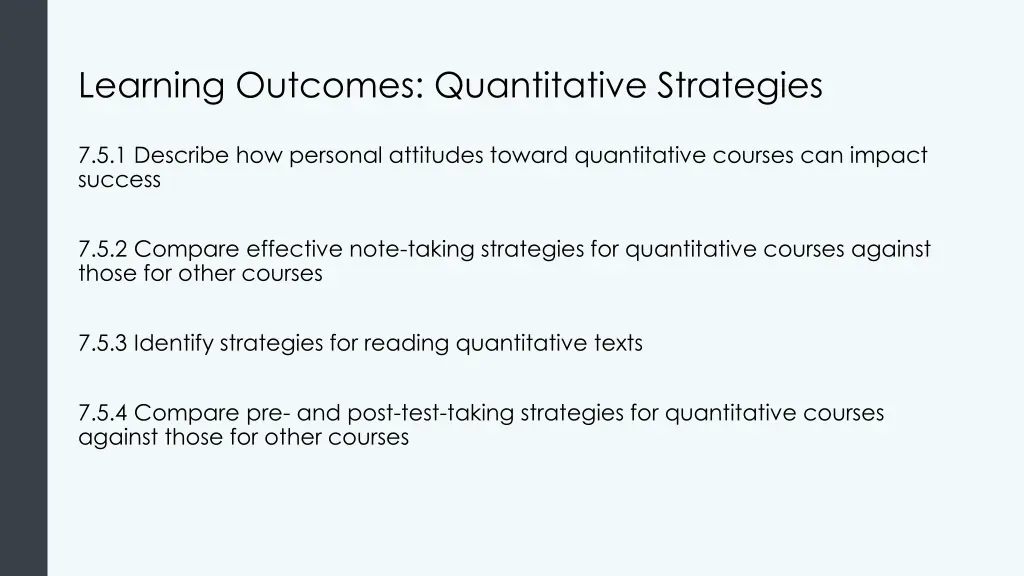 learning outcomes quantitative strategies