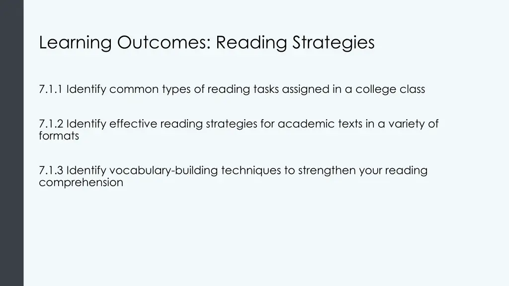 learning outcomes reading strategies