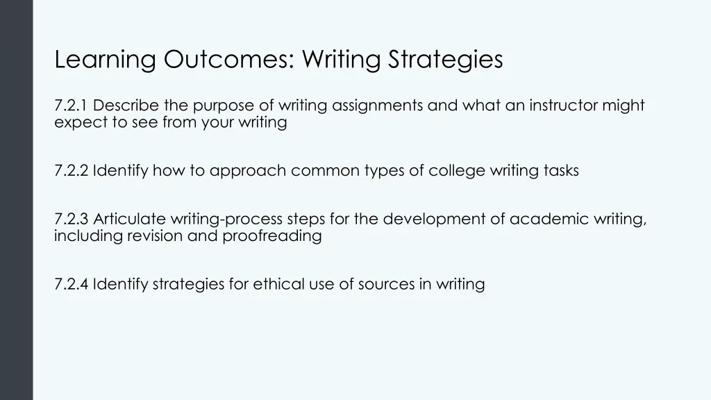 learning outcomes writing strategies
