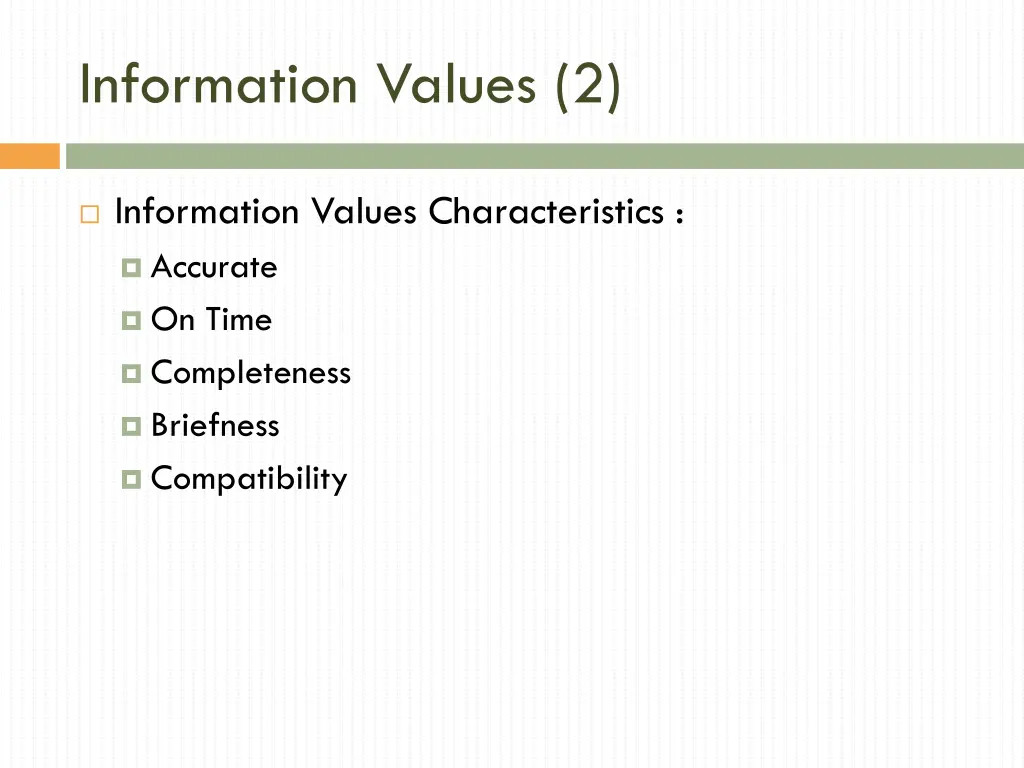 information values 2