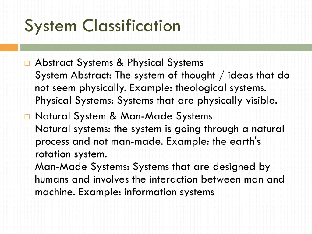 system classification