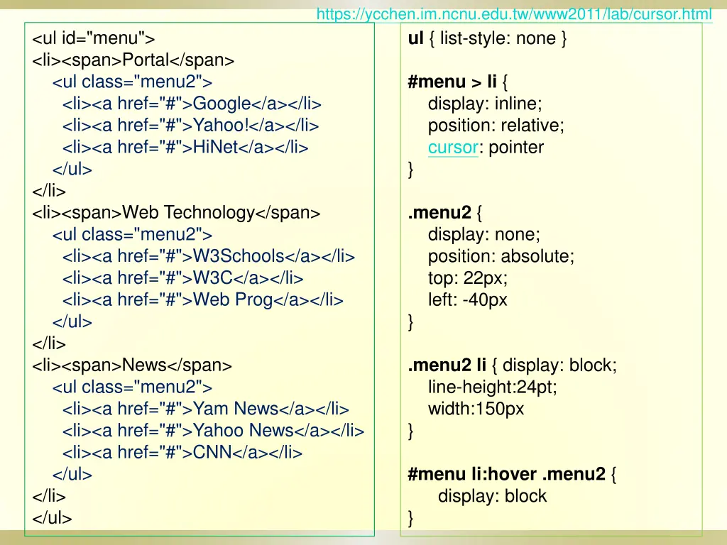 https ycchen im ncnu edu tw www2011 lab cursor