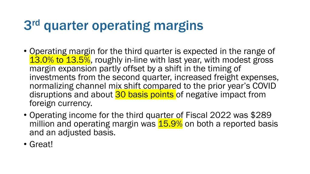 3 rd quarter operating margins