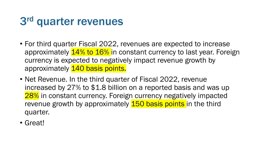 3 rd quarter revenues