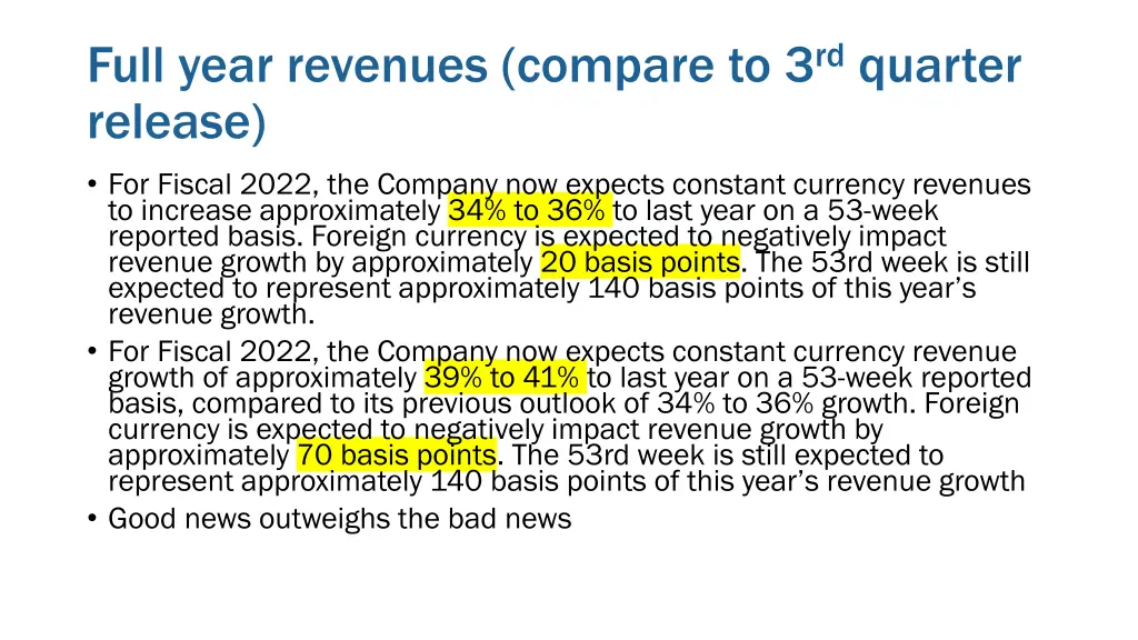full year revenues compare to 3 rd quarter release