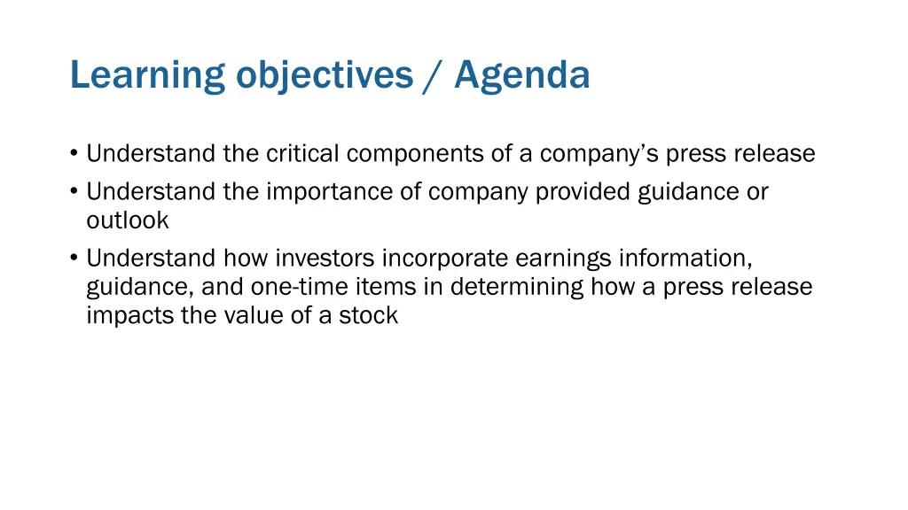 learning objectives agenda