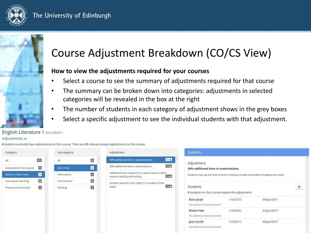 course adjustment breakdown co cs view 1