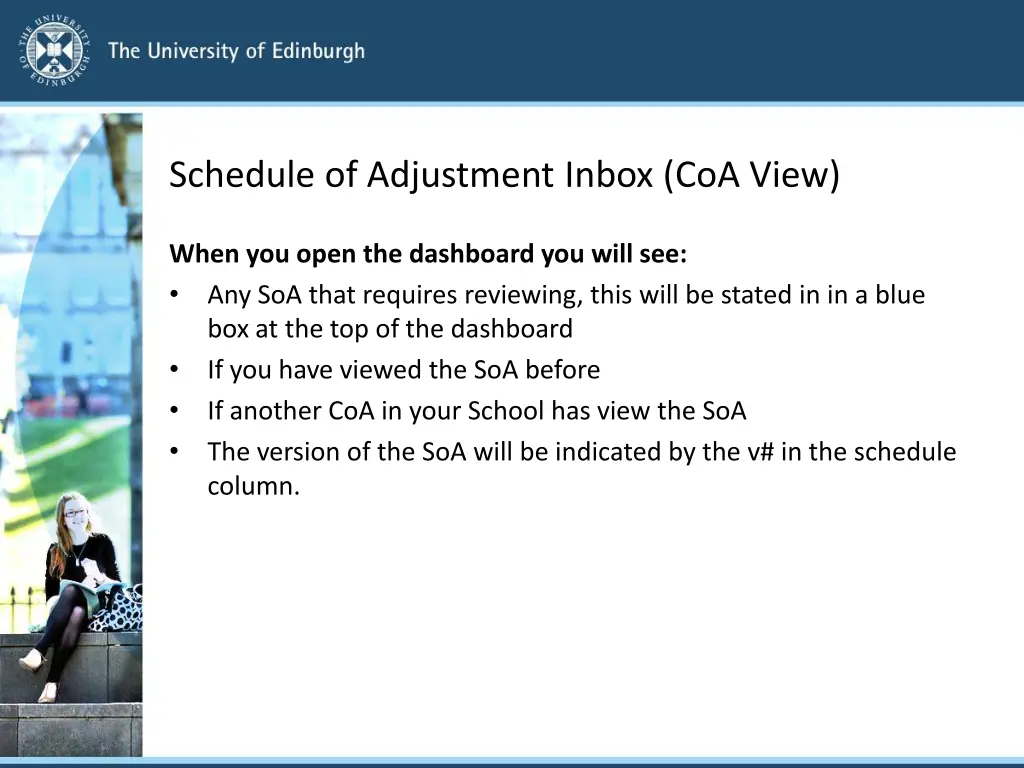 schedule of adjustment inbox coa view