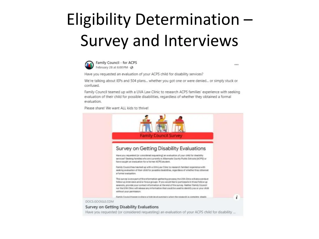 eligibility determination survey and interviews