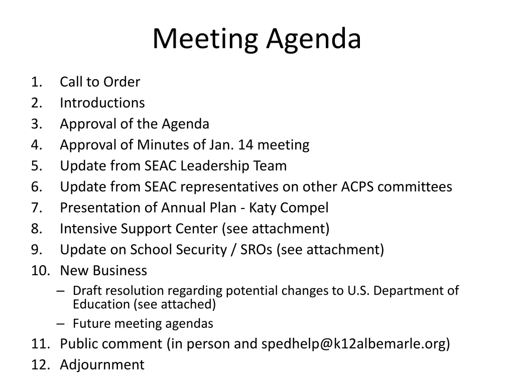 meeting agenda