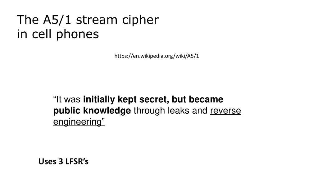the a5 1 stream cipher in cell phones