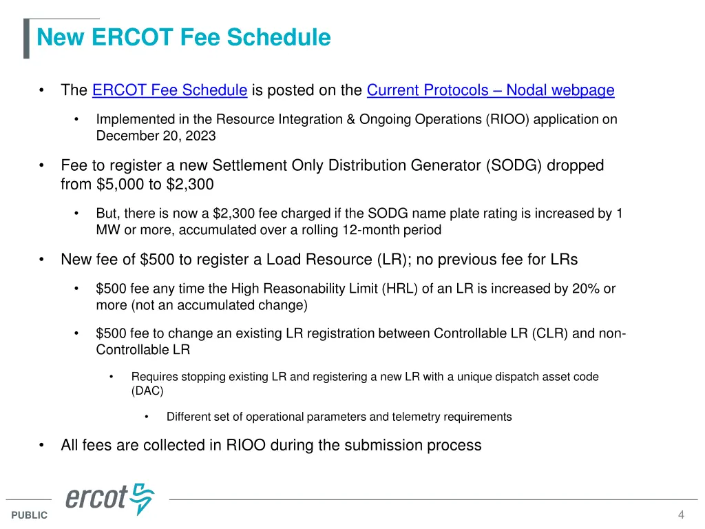 new ercot fee schedule