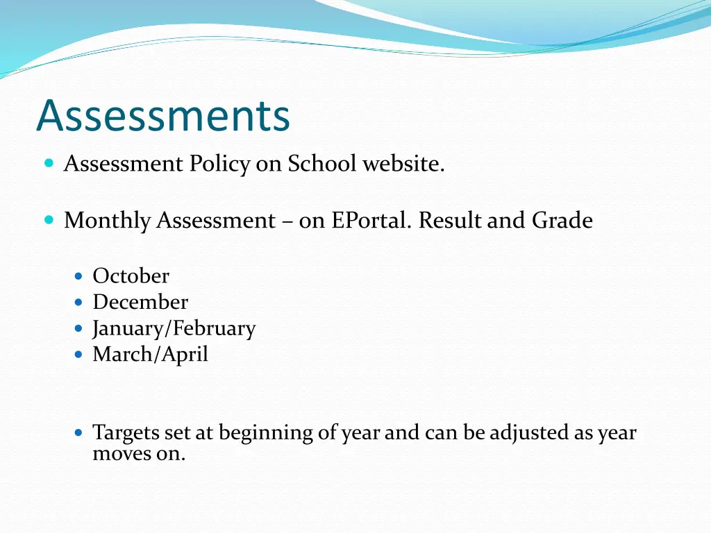 assessments assessment policy on school website
