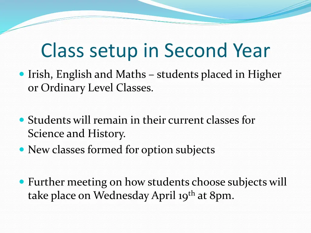class setup in second year