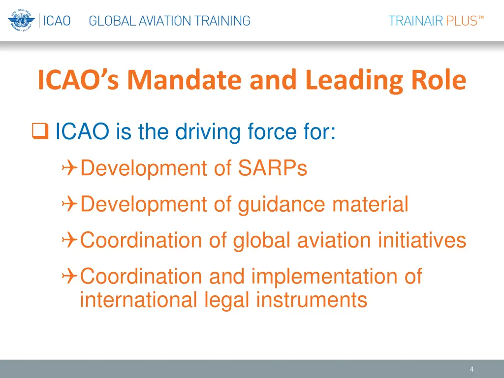 icao s mandate and leading role