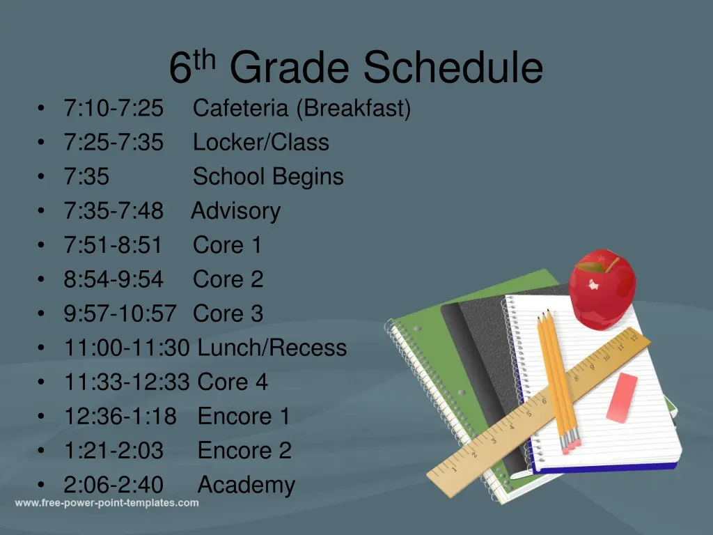 6 th grade schedule 7 10 7 25 cafeteria breakfast