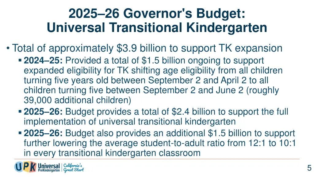 2025 26 governor s budget universal transitional