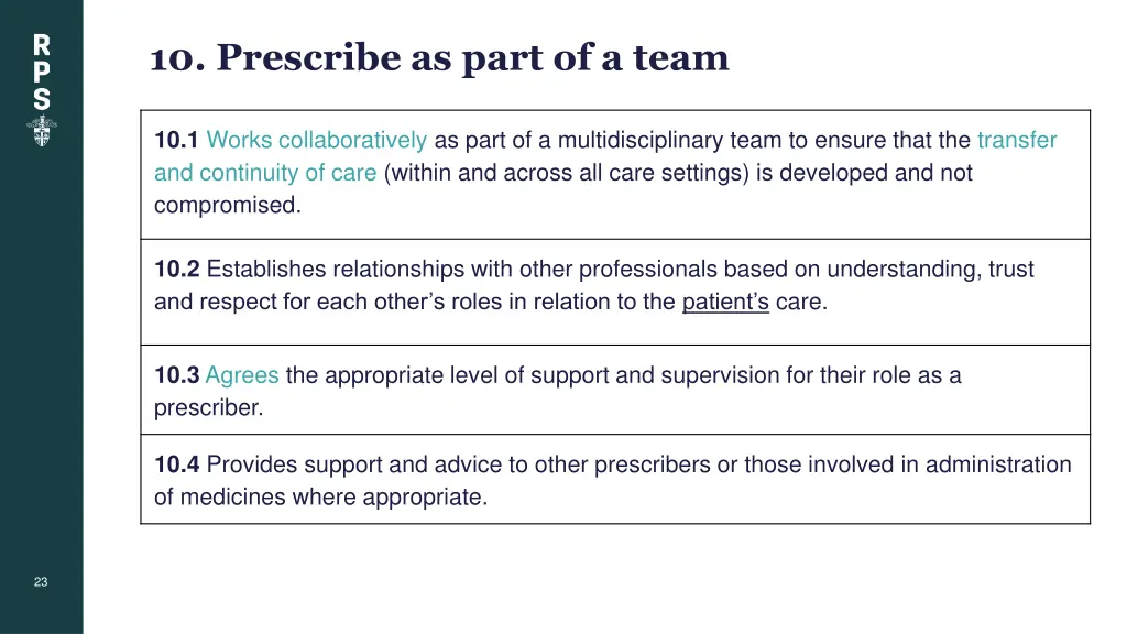 10 prescribe as part of a team