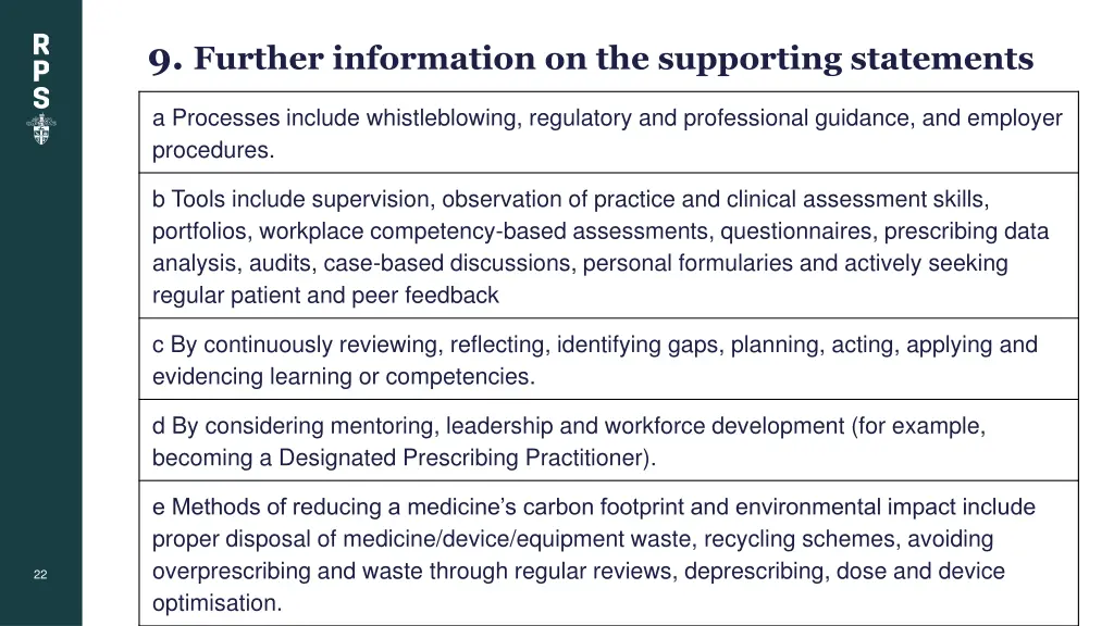 9 further information on the supporting statements