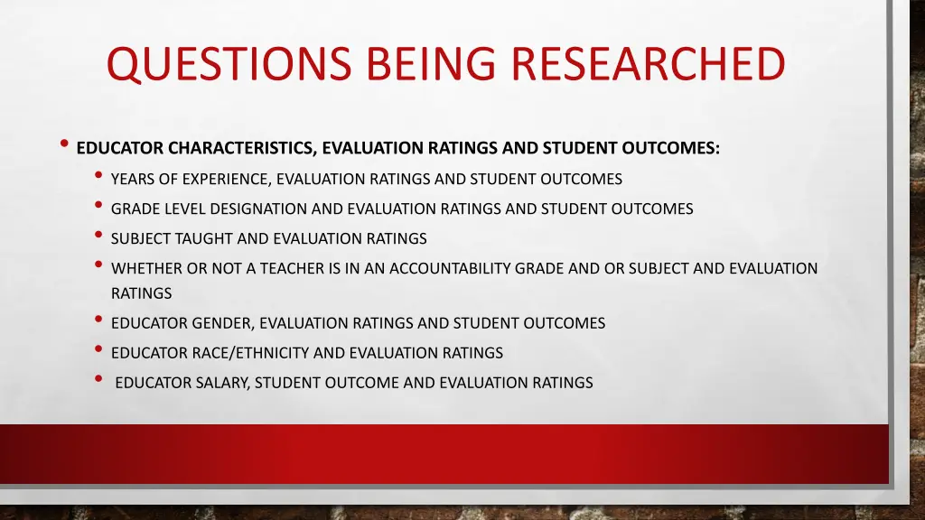 questions being researched