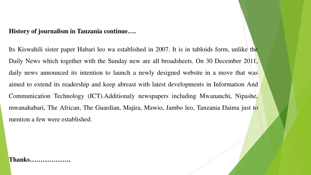 history of journalism in tanzania continue