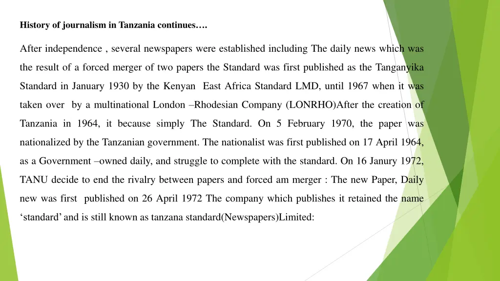 history of journalism in tanzania continues 1