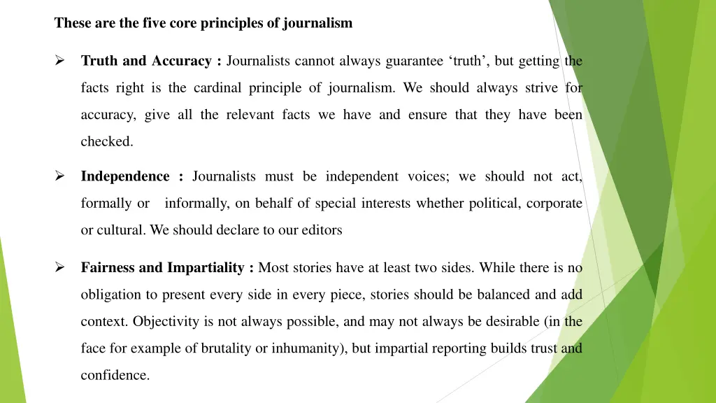 these are the five core principles of journalism