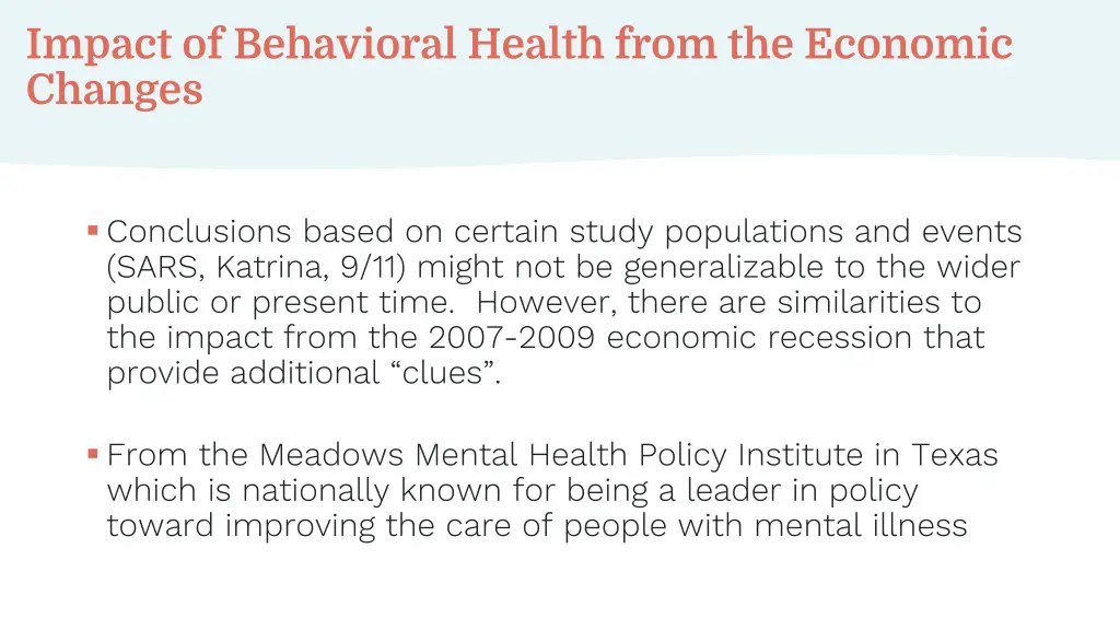 impact of behavioral health from the economic