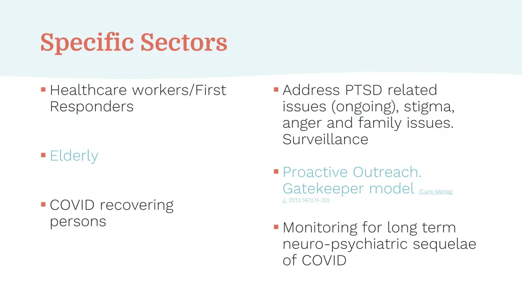 specific sectors