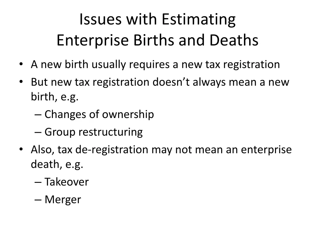 issues with estimating enterprise births